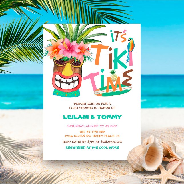Convite Casal Tropical Tiki Luau Chá (Criador carregado)