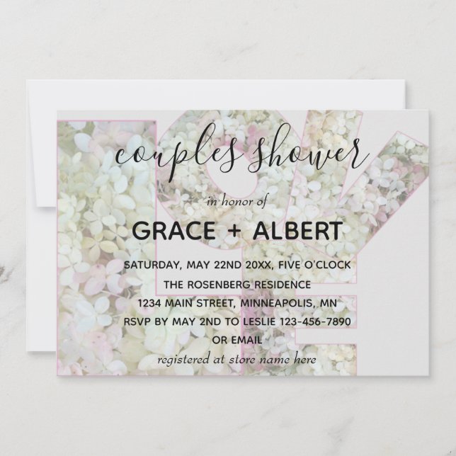 Convite Casal Vanilla Strawberry Hydrangeas Chá (Frente)