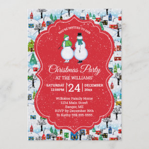 Convite Casal Vermelho Skate da Vila Snowmen do Natal