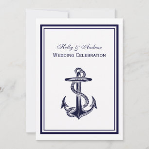 Convite Casamento 2V de Marinho de Âncora Náutica Azul