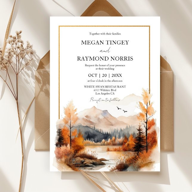 Convite Casamento à Beira do Lago com Aquarela do Monte Ou (Criador carregado)