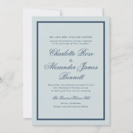 Convite Casamento à Beira-Mar Azul Desbotado Roteiro Cláss