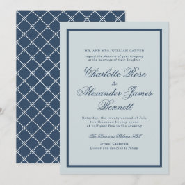 Convite Casamento à Beira-Mar Azul Desbotado Roteiro Cláss
