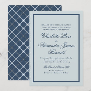 Convite Casamento à Beira-Mar Azul Desbotado Roteiro Cláss