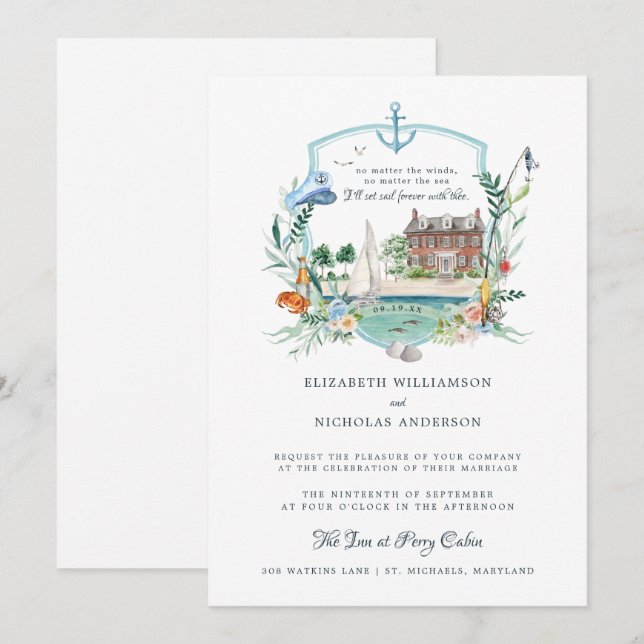 Convite Casamento à Beira-Mar | Brasão de Casamento (Frente/Verso)