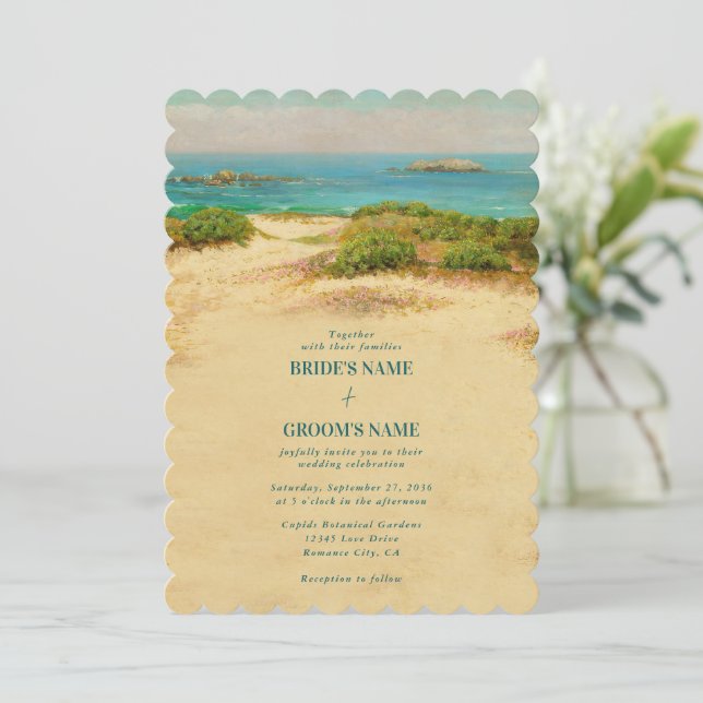 Convite Casamento à Beira-Mar com Aquarela (Em pé/Frente)