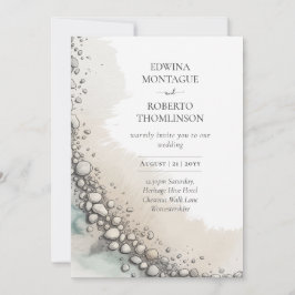 Convite Casamento à Beira-Mar com Aquarela de Seixos Coste