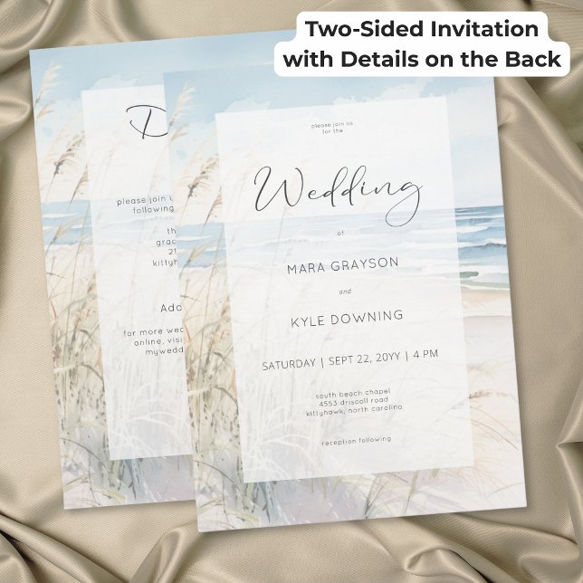 Convite Casamento à Beira-Mar com Aquarela Moderna em Duas (Modern Seaside Watercolor Beach Wedding Two Sided Invitation)
