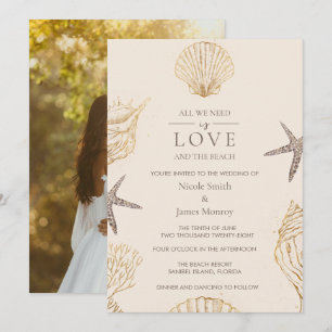 Convite Casamento à Beira-Mar com Concha Costeira Amor