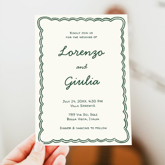 Convite Casamento à Mão Desenhado Vintage Verde Escrita à