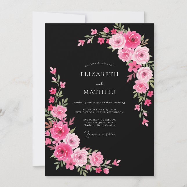 Convite Casamento à Meia-Noite Atraente Preto (Frente)