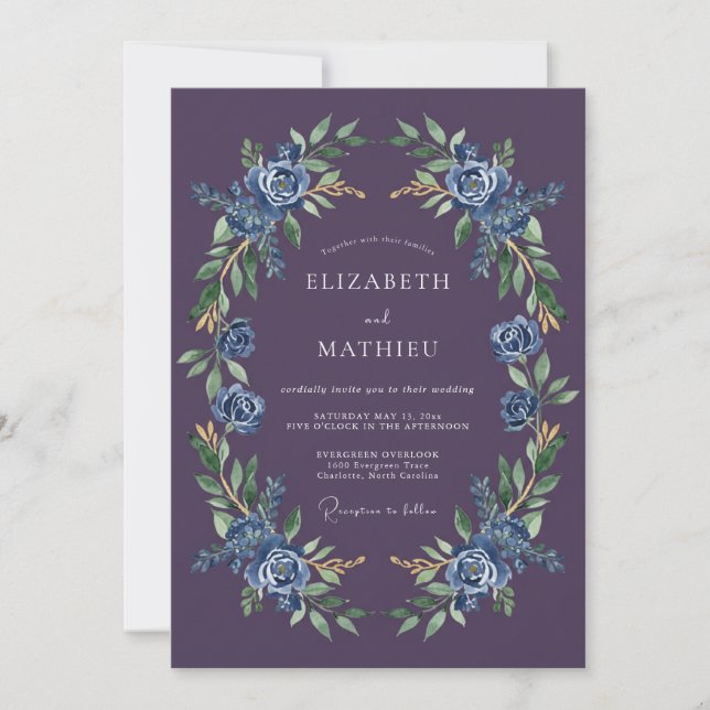Convite Casamento à Meia-Noite Plum Moody (Frente)