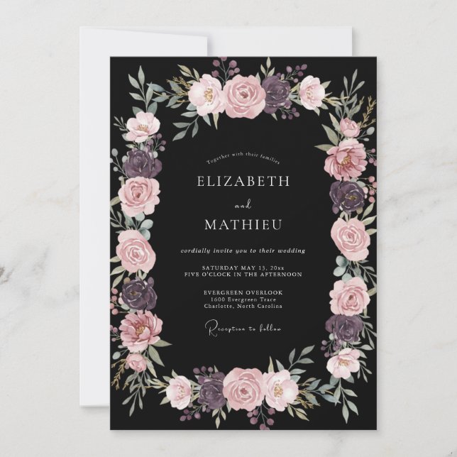 Convite Casamento à Meia-Noite Preto e Sombrio (Frente)