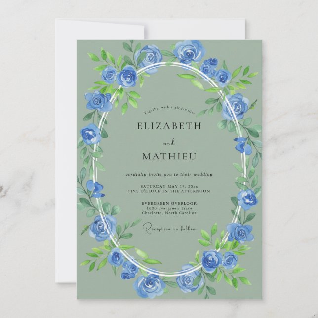 Convite Casamento Abraço Botânico Azul (Frente)