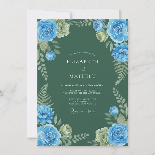 Convite Casamento Abraço Botânico Rosa Azul (Frente)