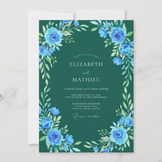 Convite Casamento Abraço Floral Azul (Frente)