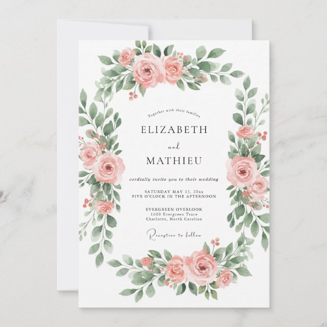 Convite Casamento Abraço Floral de Pêssego (Frente)