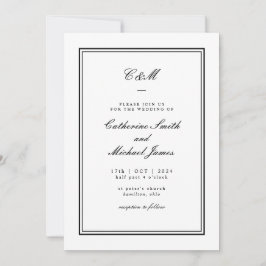 Convite Casamento Absoluto do Monograma Branco e Preto Clá