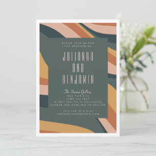 Convite Casamento Abstrato Boho Terroso Linhas Onduladas T