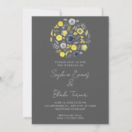 Convite Casamento abstrato Buquê Amarelo e Azul