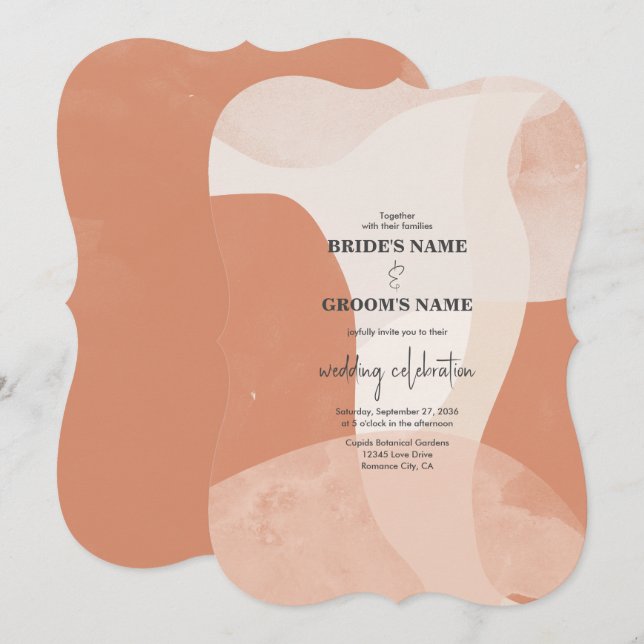 Convite Casamento Abstrato da Boêmia Moderna Terracotta (Frente/Verso)