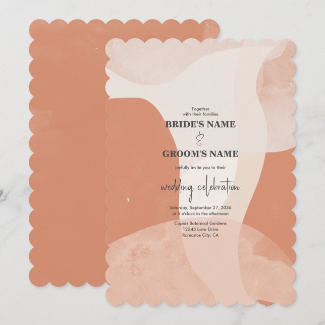 Convite Casamento Abstrato da Boêmia Moderna Terracotta (Frente/Verso)