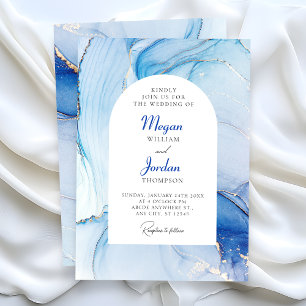 Convite Casamento abstrato de Marble Azul