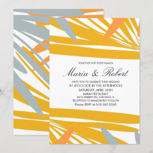 Convite Casamento Abstrato de Palma Tropical de Verão Cinz