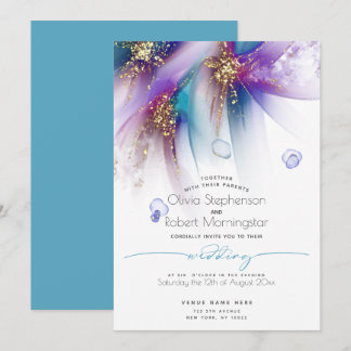 Convite CASAMENTO | Abstrato de Raça-Teal em greve