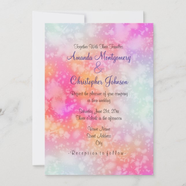 Convite Casamento Abstrato em Aquarela Rosa e Laranja (Frente)