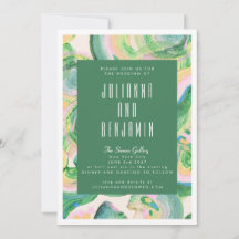 Casamento Abstrato em Aquarela Verde Artsy Moderno