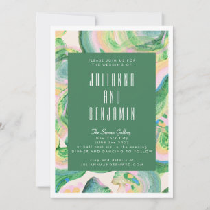Convite Casamento Abstrato em Aquarela Verde Artsy Moderno