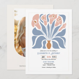 Convite Casamento Abstrato Floral Boho Caramelo e Azul Emp