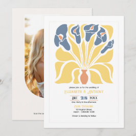 Convite Casamento Abstrato Floral Boho de Limão e Denim