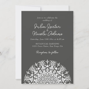 Convite Casamento Abstrato Mandala Fumê Cinza Carvão