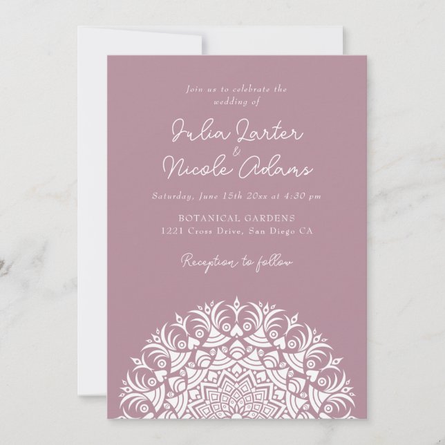 Convite Casamento Abstrato Mandala Rosa Empoeirado Mauve (Frente)