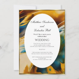 Convite Casamento Abstrato verde-água ouro Elegante Modern