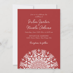Convite Casamento Abstrato Vermelho Marrom Auburn Mandala