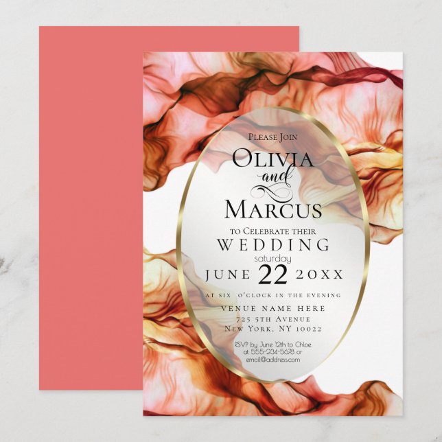 Convite CASAMENTO | Abstrato Watercolor Autumn Colunas 3 (Frente/Verso)