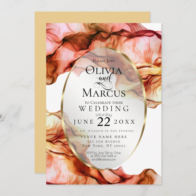 Convite CASAMENTO | Abstrato Watercolor Coluna 5 (Frente/Verso)