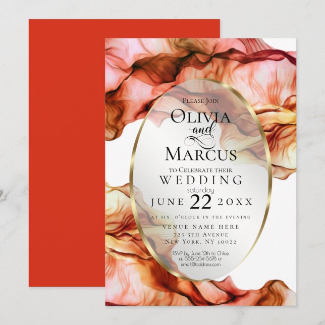 Convite CASAMENTO | Abstrato Watercolor Coluna Autumn Colu (Frente/Verso)