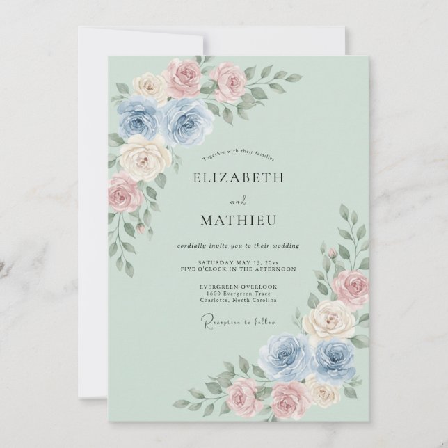 Convite Casamento Abundante de Primavera em Verde Sage (Frente)