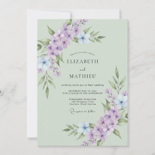 Convite Casamento Abundante em Verde Salvia e Lavanda