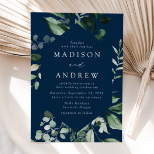 Convite Casamento Abundante Verde-Navy
