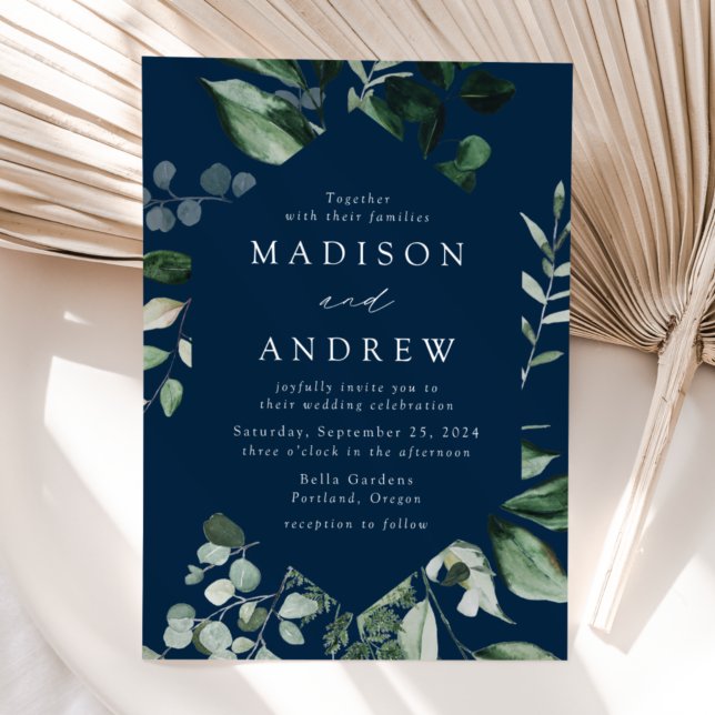 Convite Casamento Abundante Verde-Navy (Criador carregado)