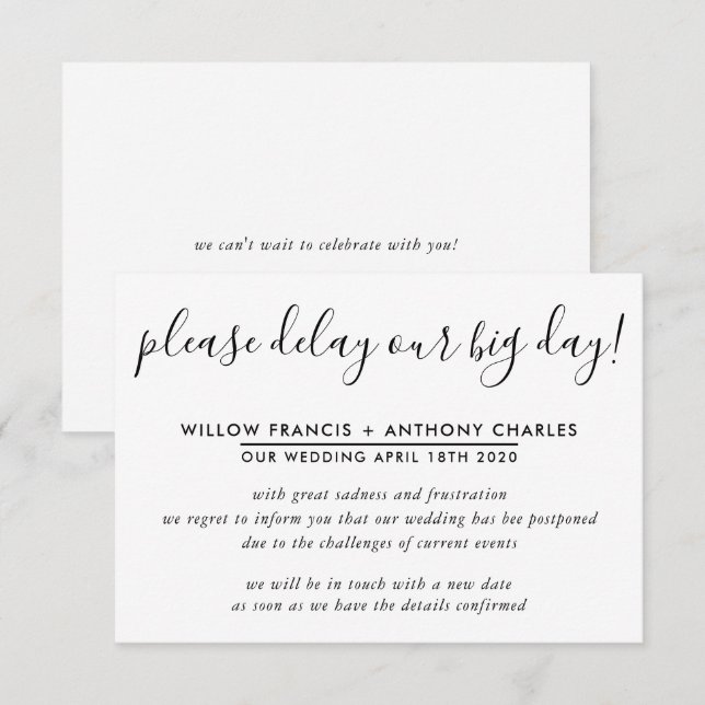 Convite CASAMENTO ADIADO adiamos nosso grande dia informaç (Frente/Verso)