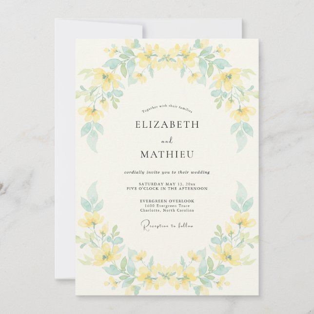 Convite Casamento Aéreo Amarelo Primavera (Frente)