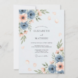 Convite Casamento Aéreo Azul Empoeirado de Primavera