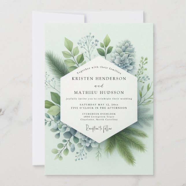 Convite Casamento Aéreo de Inverno em Verde Sage (Frente)