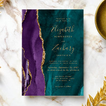 Casamento Ágata Dourada Verde-azulado Moderno Roxo